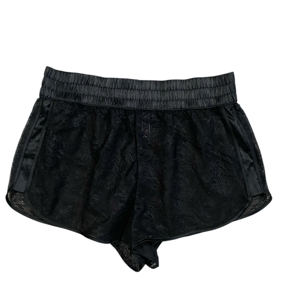 Victorias Secret Black Lace Shorts Pajamas See Through Sheer Medium Pull On